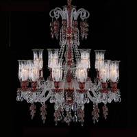 Style français 18 têtes grandes lampes suspendues décor à la maison lustre de salle à manger en cristal rouge de luxe