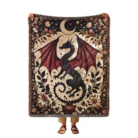 Couverture de canapé en jacquard tissé style médiéval avec pompons dragon, personnalisable, pour toutes les saisons, idéale pour le camping