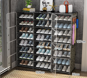 Meuble à <span class=keywords><strong>chaussures</strong></span> pliable en plastique 6 niveaux avec crochets extensibles, portes anti-poussière, design moderne, pour la maison, l'atelier, le salon et l'entrée - Product Image 6