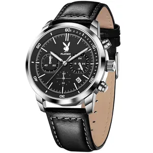 Playboy 3065 OEM ODM kustom internasional merek terkenal kulit multifungsi chronograph fashion olahraga kuarsa jam tangan untuk pria