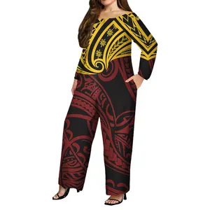秋季新设计定制一体式连身衣和连身衣栗色波利尼西亚部落脱肩连身衣加尺码女装