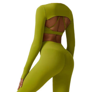 Top corto sin espalda acanalado informal ajustado para mujer, Color sólido, cintura alta, manga larga de verano para conjuntos sexis para mujer - Product Image 3