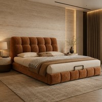 Lits de rangement modernes marron rembourrés avec tête de lit capitonnée à grille, cadre de lit plateforme basse Queen/King pour hôtels et appartements OEM ODM