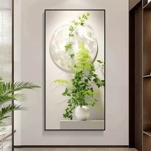 Cuadro decorativo con temática de vegetación para entrada, lienzo al óleo, estilo minimalista, arte realista, decoración de pared para pasillo o corredor - Product Image 2