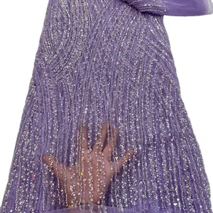 Obral besar kain renda pengantin dengan payet bordir manik-manik kain renda jaring Tulle kain pernikahan untuk wanita