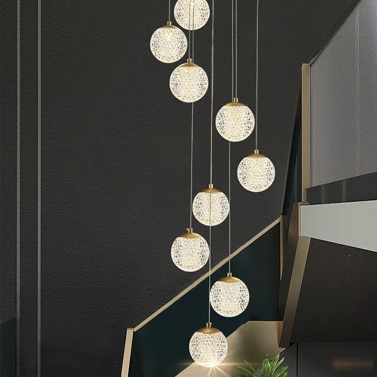 Long Luxury Pendant Light Villa Stair Lobby Hanging Lamp Led Copper Brass Chandeliers Lamp