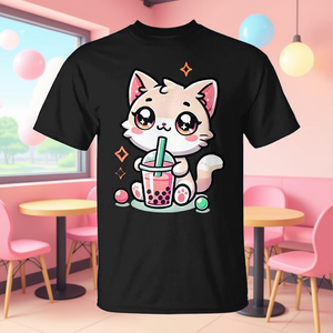 Camiseta Kawaii Neko Anime con diseño de gato y té Boba para niñas y mujeres - Product Image 3