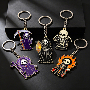 Llaveros de Metal con Diseño de Grim Reaper Estilo Tinta Japonesa para Halloween, Llavero Personalizado de Aleación de Zinc con Esmalte Suave, Llavero Horrible de la <span class=keywords><strong>Muerte</strong></span> para Regalo de Halloween - Product Image 2