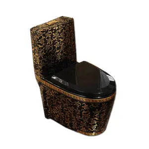Siège de toilette en céramique 1 pièce, équipement de couleur, porcelaine élégante, Design chinois, or, noir, or, doux, couverture moderne