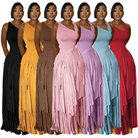 Robe longue décontractée unie pour femme, 7 couleurs, sans manches, à franges, grandes tailles S-XXL