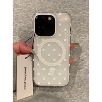 Coque de téléphone antichoc en TPU avec anneau magnétique, style coréen Ins Dot Wave 16 Pro Max pour iPhone 15 Pro, support de téléphone de luxe bleu