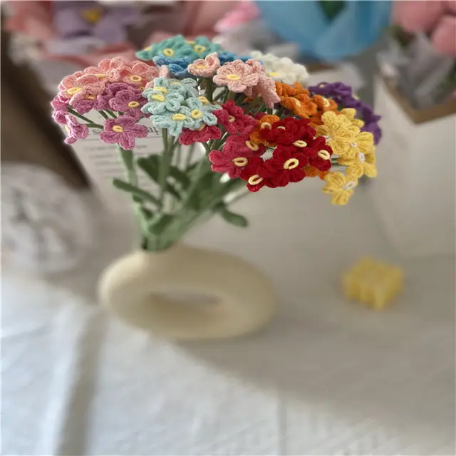 2023 Crochet bonito flor esquecer-me-not flor criativa sopro flores simples algodão crochet simulação flores