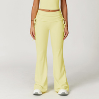 Pantalon de yoga évasé à taille repliable GM Wholesale, sensation seconde peau, haute élasticité, coupe ajustée, jambe large, pour la gym, le fitness et les activités sportives pour femmes
