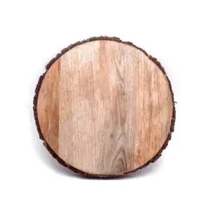 Tabla de madera para picar con Mango y corteza de árbol, bandeja de servicio de madera redonda, para pelar Pizza