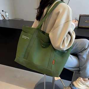 Sac à main en toile à fermeture éclair grande capacité, sac en toile portable et personnalisable avec logo, sac à bandoulière - Product Image 4