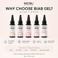 Kit de 5 gels constructeurs BIAB rose nude tendance en bouteille, auto-nivelants, résistants et reconstituables, pour extension d'ongles en salon de manucure