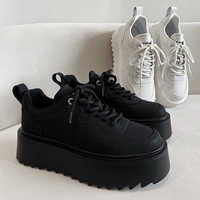 Baskets noires à plateforme pour hommes, chaussures décontractées à semelle épaisse, semelle extérieure en zigzag, confortables, à lacets, pour le streetwear