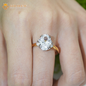 Bague de fiançailles et de mariage en argent 925 plaqué or, sertie de trois moissanites ovales personnalisées, pour femme, cadeau de luxe - Product Image 4