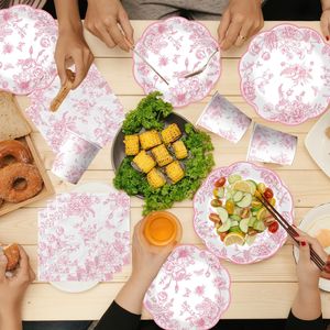 DAMAI Disposable Pink Floral Plates Wildflower Scalloped Rim Dessert Plates for Valentines Birthday Bridal Tea Party Supplies - Product Image 5