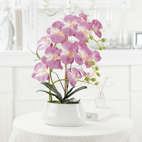 Fleurs artificielles de luxe en soie Phalaenopsis Orchidée dans un pot en céramique 43cm Feuilles en PU importées Prêtes à l'emploi Faux orchidée Centre de table