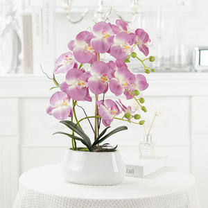 Fleurs artificielles de luxe en soie Phalaenopsis Orchidée dans un pot en céramique 43cm Feuilles en PU importées Prêtes à l'emploi Faux orchidée Centre de table - Product Image 4