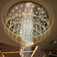 Lustre en cristal K9 en forme de goutte de pluie, sur structure en acier linéaire de grande taille, style européen, LED, hauteur réglable, télécommande, pour hall d'hôtel