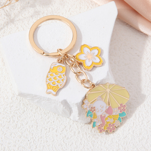 Lovely Cute Japanese Zinc Alloy Enamel Carabiner Keychain Cherry Blossom Kimono Umbrella <strong>Sweet</strong> Style Women Girls Friendship <strong>Gift</strong> - Product Image 4