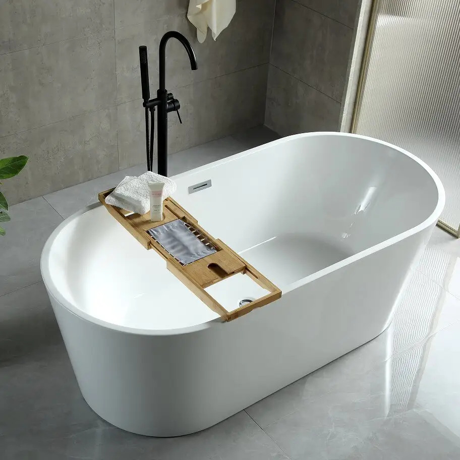 Indoor modern freestanding acrylic bathtub white corner bath used for hotel home bathrooms soaker tub