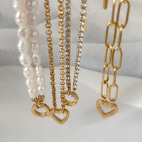 eManco PVD Or 14K Fermoir Cœur Creux en Acier Inoxydable Anti-ternissement, Pièces de Bijoux pour Collier de Perles DIY à Combiner