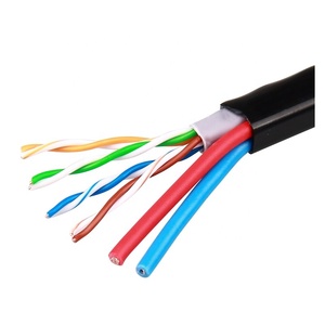 Precio de fábrica Cat5e 8+2 Siamese <span class=keywords><strong>UTP</strong></span> 23/24AWG <span class=keywords><strong>300m</strong></span> 2 cables de alimentación Multicore Conductor OFC Cable LAN Cubierta PE+PVC Bobina de madera - Product Image 1