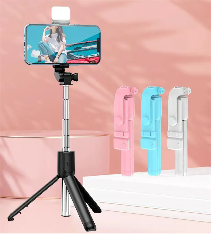 R1s Selfie Stickขาตั้งกล้องอลูมิเนียมขาตั้งกล้องดิจิตอลโทรศัพท์ขาตั้งโทรศัพท์มือถือพร้อมไฟสําหรับทําวิดีโอ