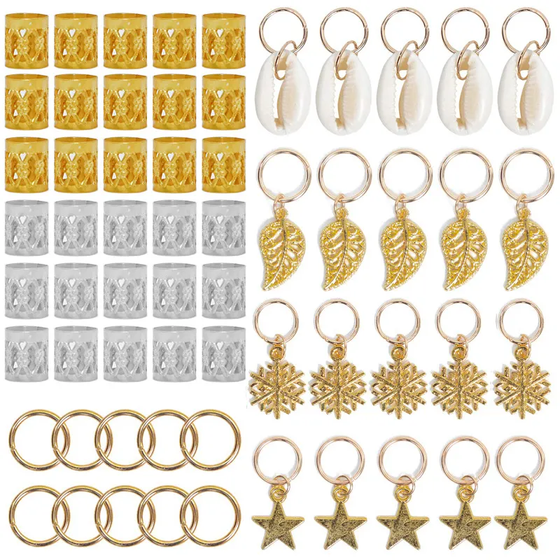 80pcs diy beads braid accessories adjustable beads jewelry hair extension fashion metal accessories cuff ring clips braiding