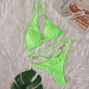 YWBZ-0120 Bikini deux pièces sexy pour femmes, avec logo personnalisé, à une épaule, <span class=keywords><strong>rose</strong></span> bonbon, orné <span class=keywords><strong>de</strong></span> diamants, vêtements <span class=keywords><strong>de</strong></span> plage - Product Image 6