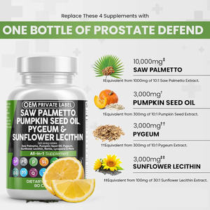 Capsules Bloqueurs de <span class=keywords><strong>DHT</strong></span>, Capsules de Palmier Nain, Huile de Graine de Citrouille, Pygeum, Lécithine de Tournesol, Suppléments pour la Prostate pour Hommes - Product Image 1