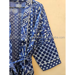 Kimono ample en lin et coton imprimé indigo pour femme, robe, cardigan, chemise de plage, cache-maillot de bain sexy, tenue d'été - Product Image 4