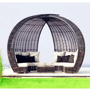 Mobiliário em rattan sintético, sofá com material de plástico para áreas externas, cama para sol, piscina, praia, cama de sol