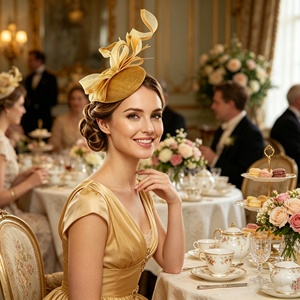 Chapeau de cocktail doré pour femme avec nœud en tulle, fascinateur élégant pour mariage, église et Derby - Product Image 2