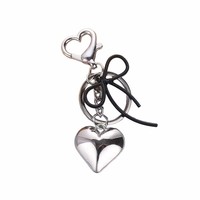 Porte-clés Cœur Argenté Effet Miroir avec Tube Pliable Coloré et Breloque Nœud pour Sac, Fermoir Mousqueton en Forme de Cœur pour Femme, Logo Personnalisé