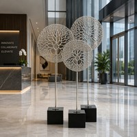 Esculturas de Árboles Contemporáneas de Acero Inoxidable Totalmente Personalizables con Base Negra Moderna