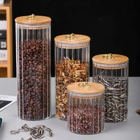 Vente chaude Cuisine Stockage Bocaux En Verre Ensemble Verre Conteneur De Stockage Des Aliments Bocaux Ensemble avec Bambou En Bois Couvercles pour Le Stockage