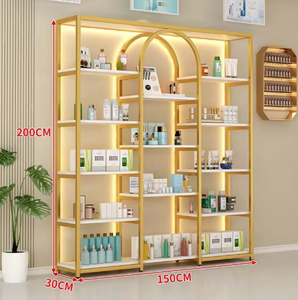 Estantes Cosméticos Dorados para Salón de Belleza en Oferta, Exhibidores de Cosméticos para Tiendas Minoristas con Gabinete, Exhibidores Personalizables con Logotipo y Tamaño para Tiendas - Product Image 2