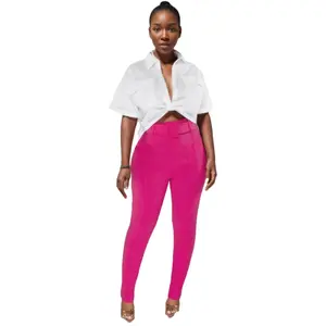 D0316TA98 थोक सर्वश्रेष्ठ विक्रेता ठोस रंग लघु बांह की कमीज और Bodycon बेल्ट लंबी पंत 2 टुकड़ा सेट महिलाओं Sehe फैशन