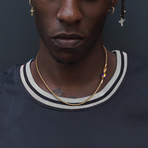 จี้เคลือบสีรูปลูกบาสเก็ตบอล ของขวัญสำหรับแฟนกีฬา สายสร้อยสแตนเลสชุบทอง 14K สไตล์พังก์ พร้อมจี้รูปบาสเก็ตบอล - Product Image 3