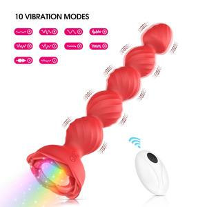 APP <b>Remote</b> <b>Control</b> Rose Flower Five-Bead Silicone Anal Plug <b>Vibrator</b> for Couples Adult Sex Toys - Product Image 2