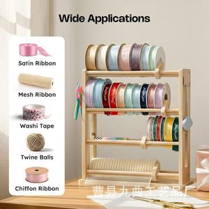 Organizador giratorio de escritorio de 3 niveles para cintas de madera, para manualidades, costura, floristería y uso en pastelerías. - Product Image 3