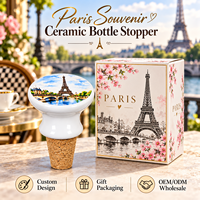 Bouchon de bouteille en céramique souvenir de voyage Paris France Tour Eiffel Paysage de la Seine Bouchon de vin avec boîte cadeau Vente en gros