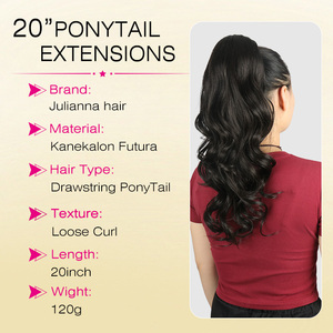 Extensions <span class=keywords><strong>de</strong></span> <span class=keywords><strong>cheveux</strong></span> en <span class=keywords><strong>queue</strong></span> <span class=keywords><strong>de</strong></span> <span class=keywords><strong>cheval</strong></span> Julianna, résistantes à la chaleur, en fibre Futura, 20 pouces, bouclées, avec cordon <span class=keywords><strong>de</strong></span> serrage, <span class=keywords><strong>cheveux</strong></span> synthétiques - Product Image 2