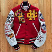 Fabricant OEM Logo personnalisé Broderie de manches en cuir Noir Couple College Baseball Veste pour hommes Letterman Crop Varsity Jacket