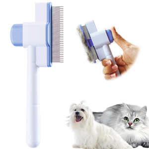 Peigne pour poils d'animaux (chats, chiens) en ABS et acier inoxydable, moderne, classique, simple, auto-nettoyant, à un bouton, forme d'aiguille - Product Image 5
