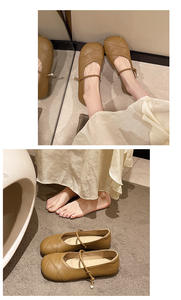 <span class=keywords><strong>Chaussures</strong></span> décontractées pour femmes, tendance, style rétro français à bout rond, beige, argent, marron, design ergonomique, qualité garantie - Product Image 4